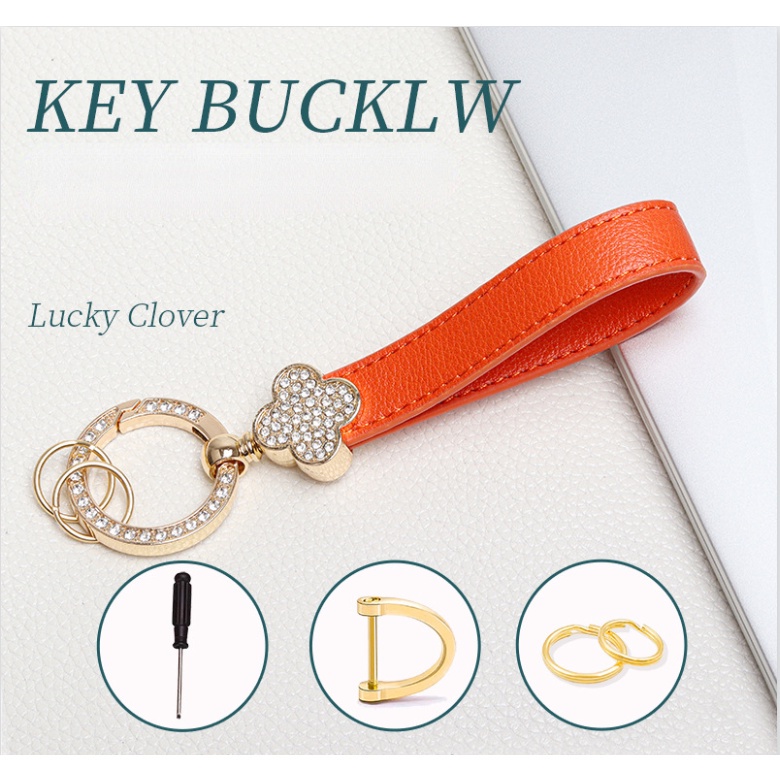 Móc Khóa Hình Cỏ Bốn Lá Đính Pha Lê Tua Rua Xinh Xắn