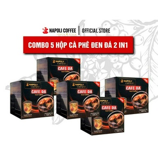 Combo 5 hộp lớn Cà phê hòa tan đen đá 2in1 bổ sung Nấm Linh Chi và Đông Trùng Hạ Thảo Napoli Coffee (10 gói x 16g)
