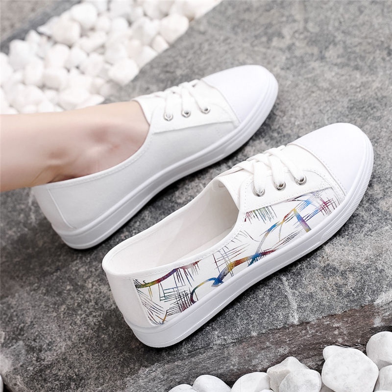 Giày Thể Thao Vải Canvas Màu Trắng Thoáng Khí Phong Cách Hàn Quốc Cho Nữ