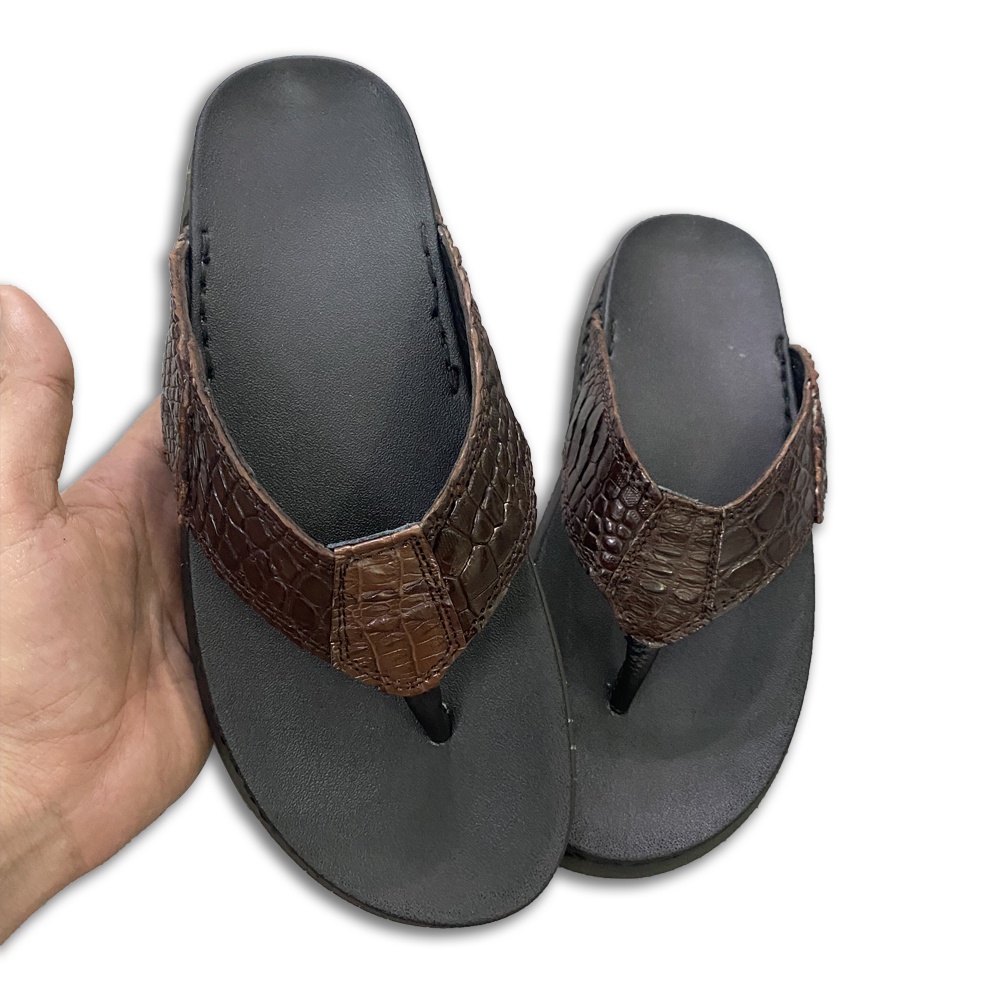 Dép xỏ ngón nam da cá sấu cao cấp thời trang đế may viền TCF1124