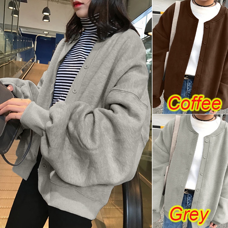 Áo khoác ZANZEA dáng rộng và dài thiết kế tay phồng cổ tròn màu trơn thời trang cho nữ