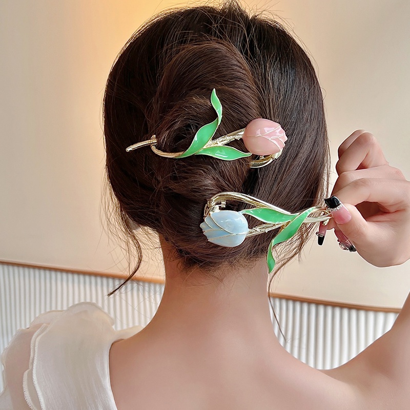 Kẹp Tóc Hình Hoa Tulip Bằng Kim Loại Thời Trang Cao Cấp Cho Nữ