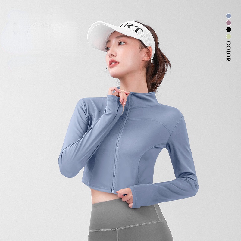 Áo Khoác crop top Cổ Đứng Phối Khóa Kéo Thích Hợp Chạy Bộ / Tập yoga / Chạy Bộ Cho Nữ