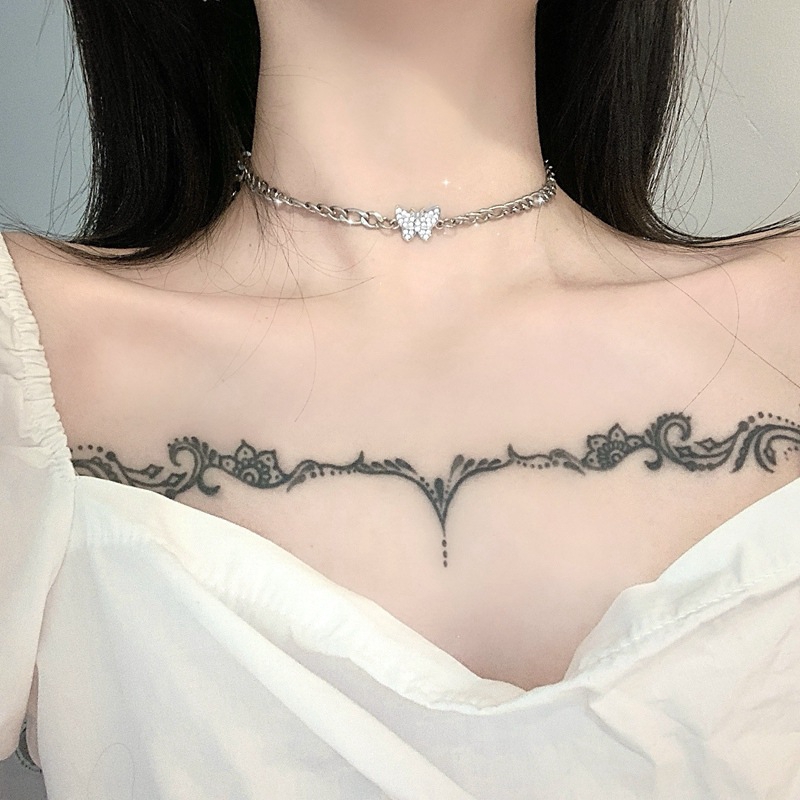 Vòng Cổ Choker Bạc Đính Kim Cương Nhân Tạo Mặt Cánh Bướm Sang Trọng Dành Cho Phụ Nữ