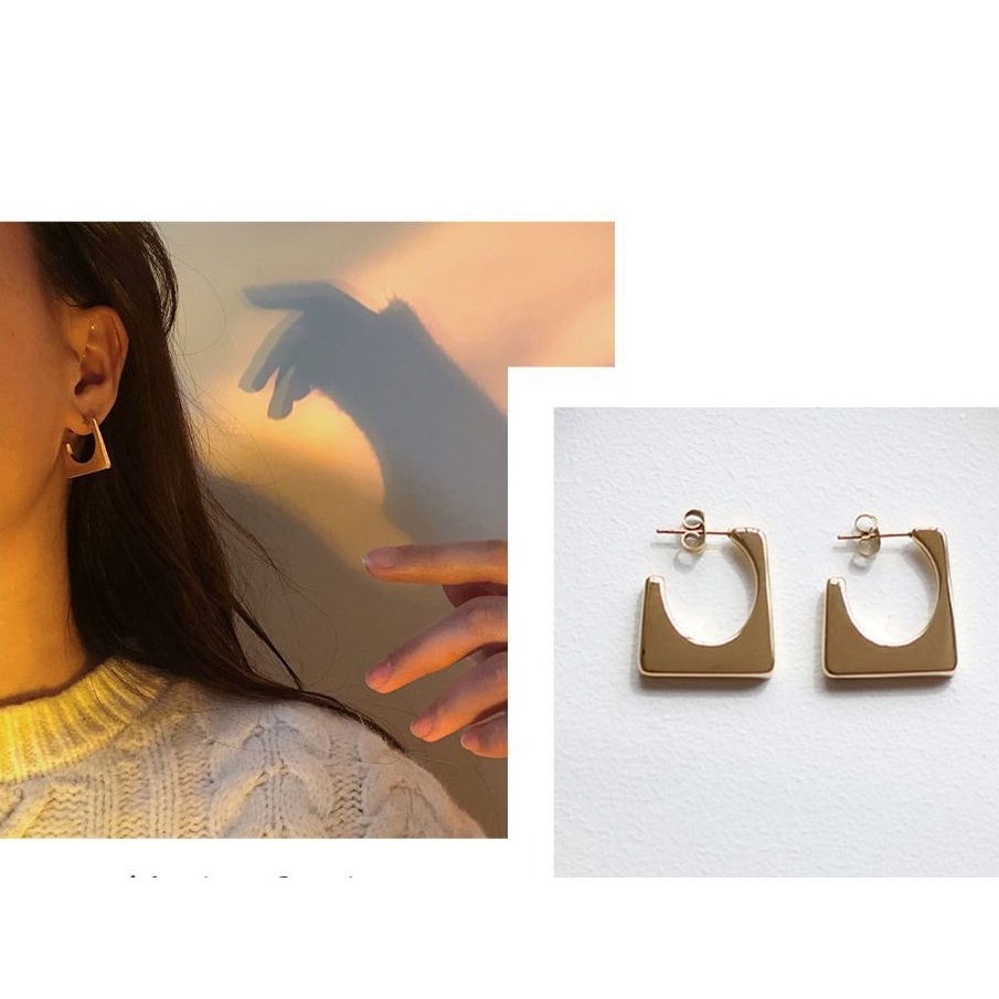 Bông tai titan vintage kiểu hình học hình thang hở không gỉ WE2204