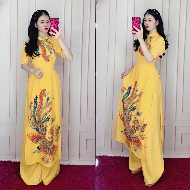 Sét áo dài truyền thống hoạ tiết mùa xuất đón tết siêu xinh TRIPBLE T DRESS - size M/L/XL/2XL - MS02L