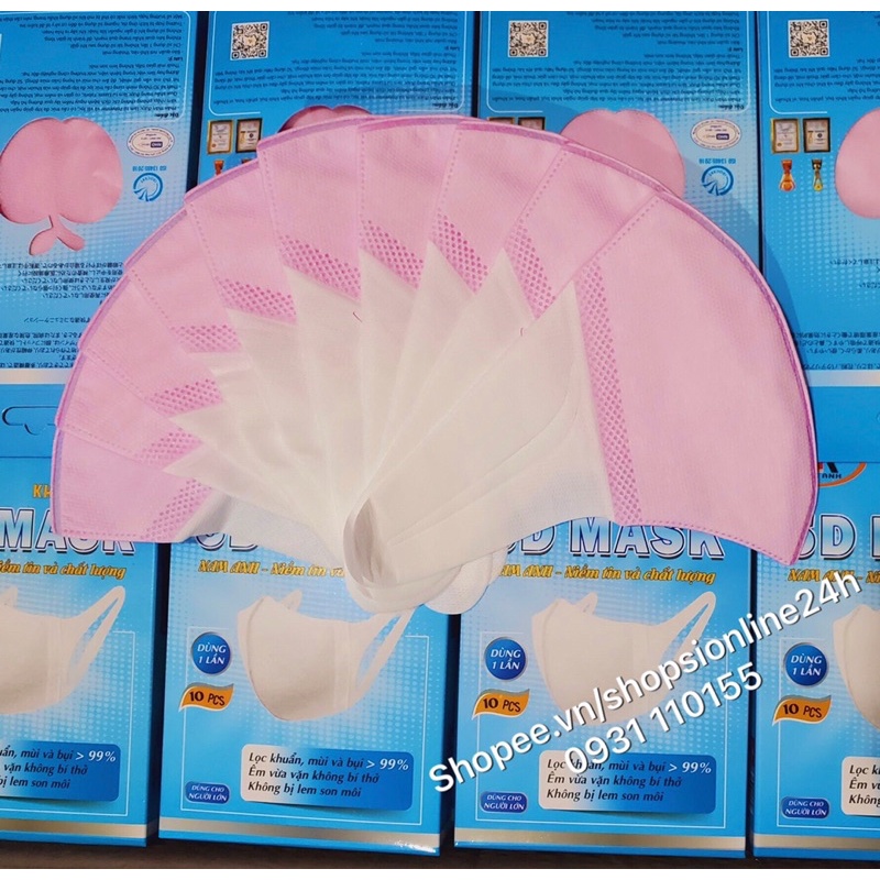 ✅ Hộp 10 cái khẩu trang nhật 5D mask quai vải Famapro Nam Anh màu Hồng