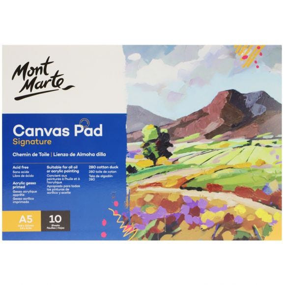 Tập sổ toan Canvas Vẽ Màu Acrylic, Sơn Dầu, Signature Canvas Pad 10 Sheet Mont Marte A3/ A4/ A5 - 10 Tờ Toan, 280gsm