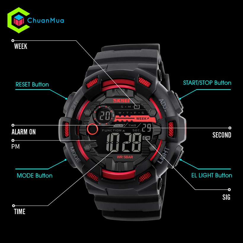 Đồng Hồ Nam SKMEI 1243 Sport Key Time Điện Tử Chống Nước 5ATM Mặt 50mm - DHA509 SK1243 | BigBuy360 - bigbuy360.vn