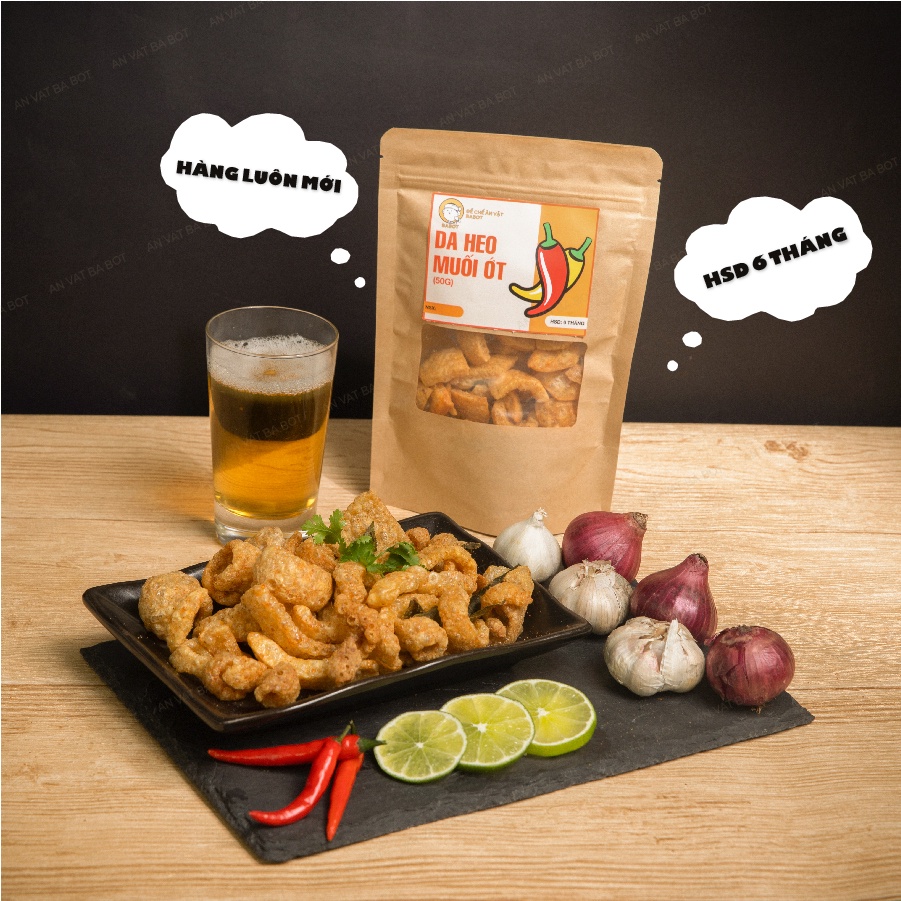 Da heo chiên giòn muối ớt BA BỘT đồ ăn vặt luôn mới, thơm ngon đậm vị, không hôi dầu 50g
