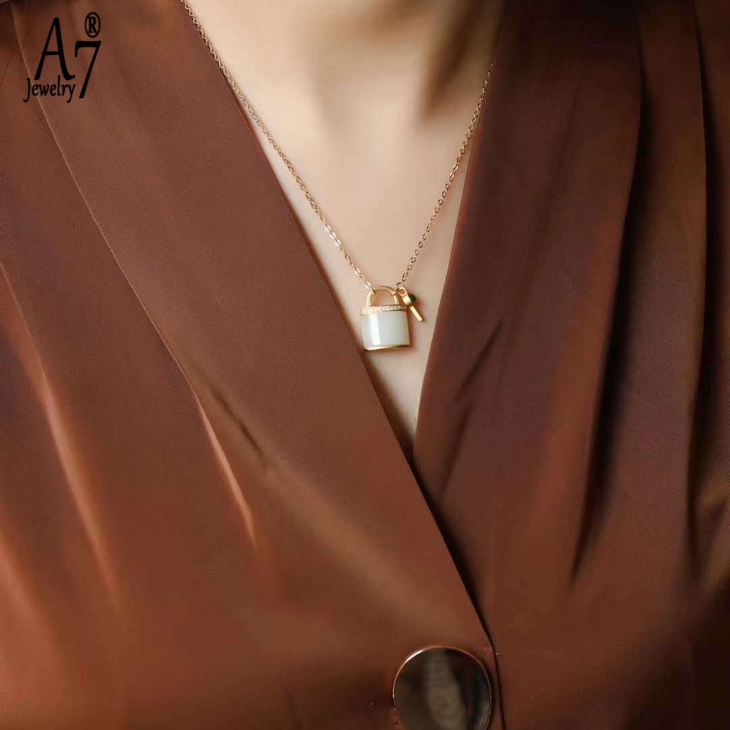 Bộ Vòng cổ Bạc S925 Mặt Ngọc Bích Trắng Cổ Điển Lâu Trôi Nhiều Màu Sắc Tùy Chọn Cho Nữ