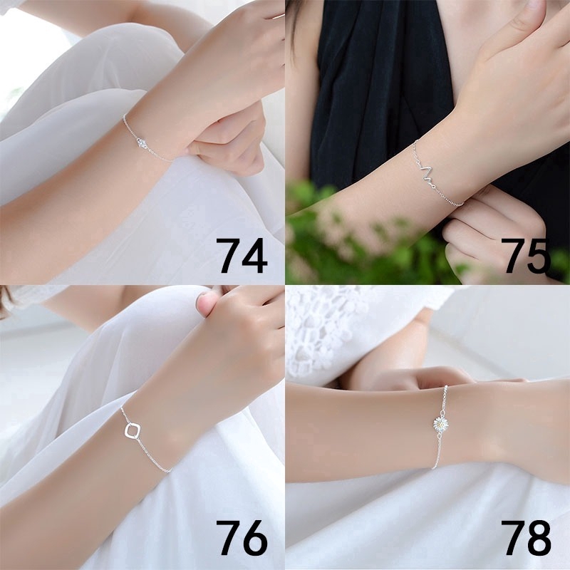 Vòng đeo tay dây mắt xích màu bạc họa tiết đa dạng thời trang cho nữ