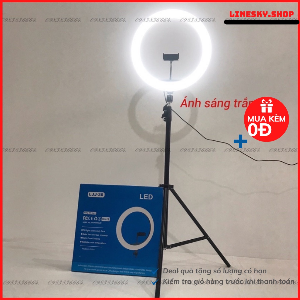 Đèn led live stream LJJ-36 1 kẹp điện thoại trợ sáng bán hàng,dạy online,makeup đường kính 36cm