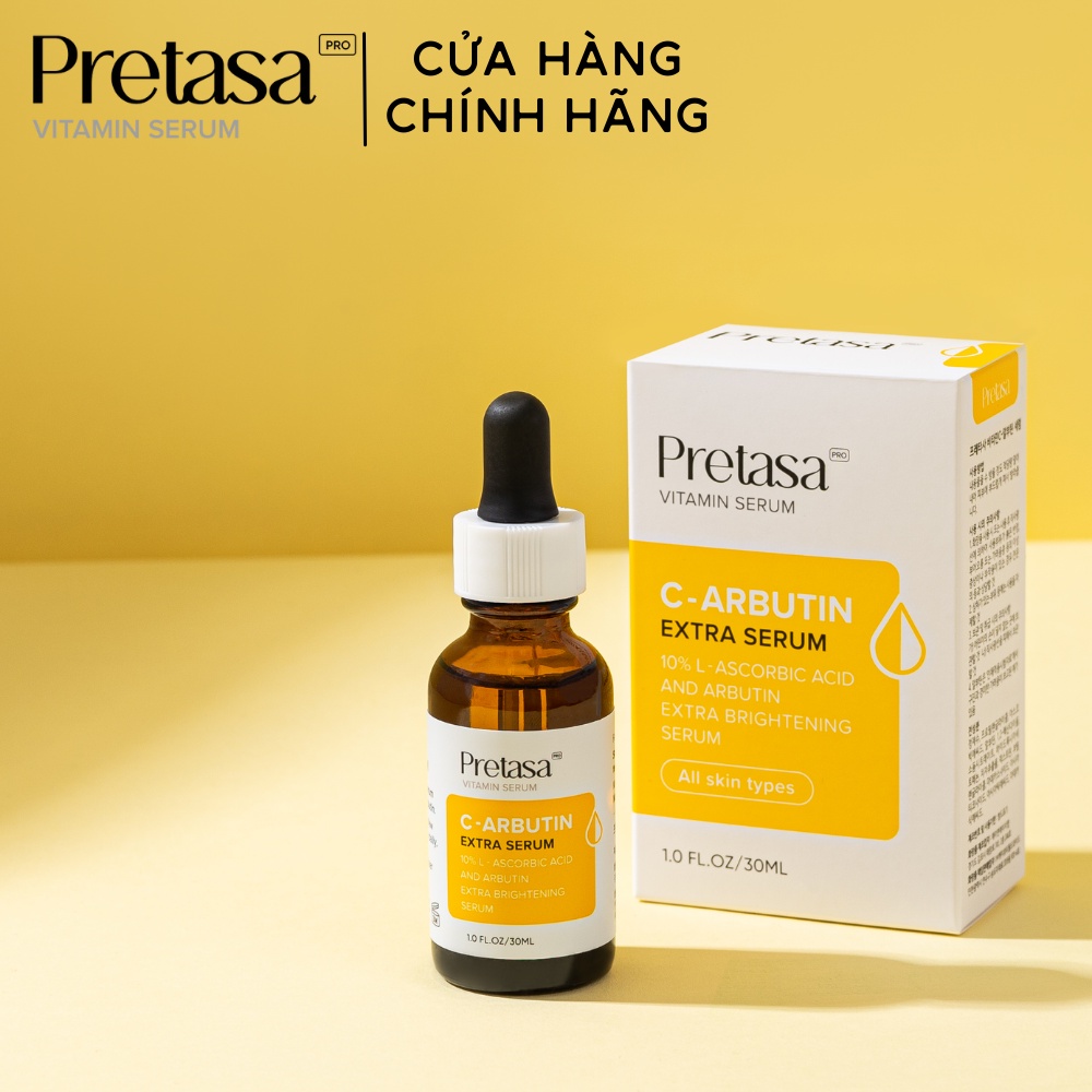 Serum dưỡng trắng sáng da, mờ nám PRETASA Vitamin C + Arbutin Brightening Serum 30ml