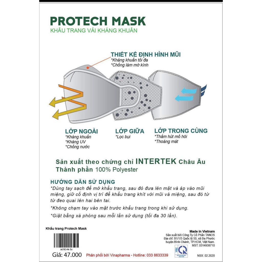 KHẨU TRANG VẢI KHÁNG KHUẨN - PROTECH MASK