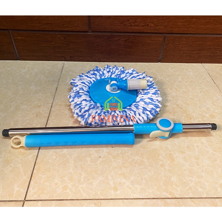 Cây lau nhà tự vắt thông minh 360 độ inox chất lượng không rỉ chắc chắn tiện lợi mâm nhựạ tròn kèm bông lau siêu thấm