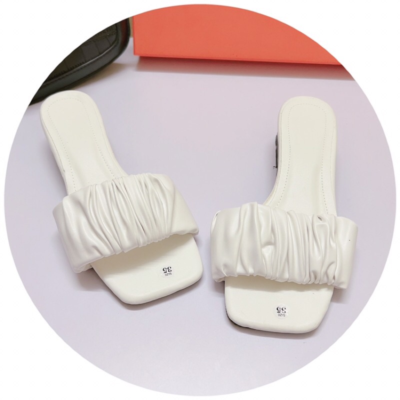 Guốc cao gót quai ngang bèo nhúm gót vuông 4 cm