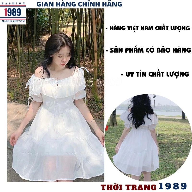 Váy voan trễ vai buộc dây kiểu dáng hàn quốc đầm công chúa dự tiệc sang chảnh cực xinh dễ thương -PHƯƠNG 1989