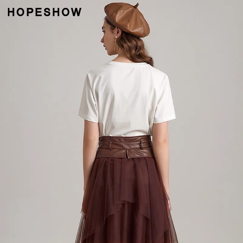Chân váy ren lưới mix da Hopeshow