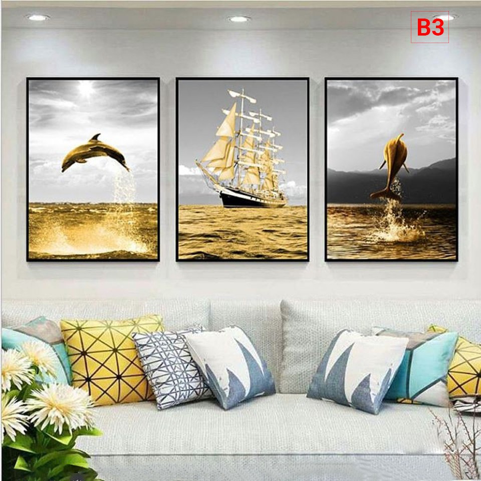 Set bộ 3 tranh canvas trang trí hot nhất khung gỗ, tặng kèm đinh, không cần khoan tường