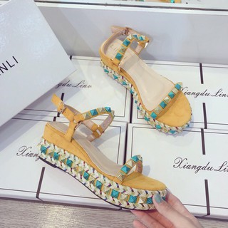 Sandal đế xuồng đính đá màu fullbox  - Hàng cao cấp