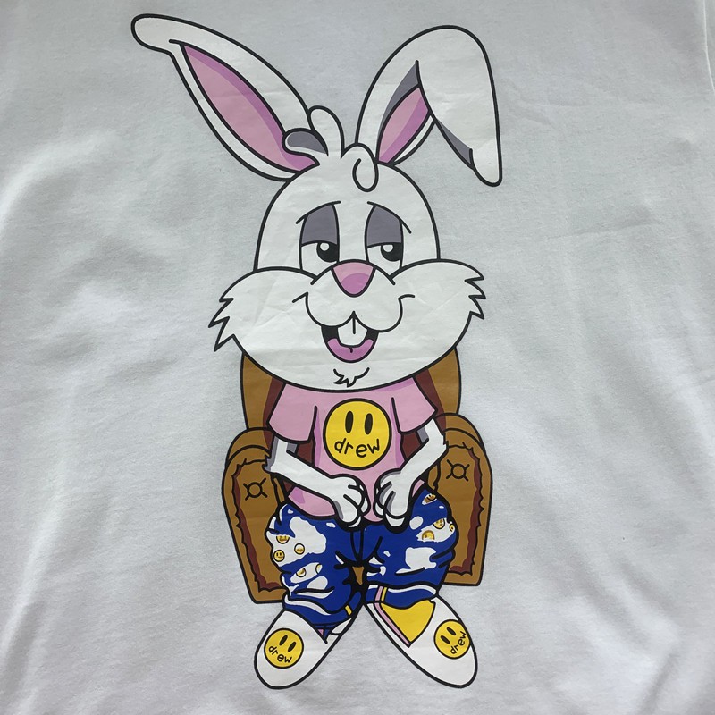 Drew House Justin Bieber The Smiley Tusky Rabbit In Loose Short-sleeved T-shirt couple