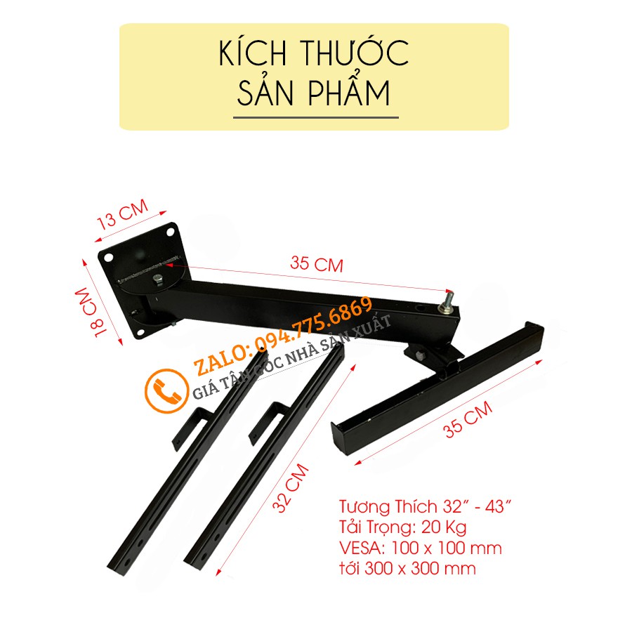 Giá Treo Tivi Xoay Đa Năng 32 - 40 - 43 Inch - Khung Treo Tivi Góc Tường