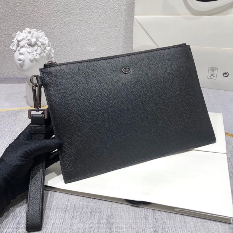 Clutch nam da thật thương hiệu Dior CD cao cấp màu đen trơn