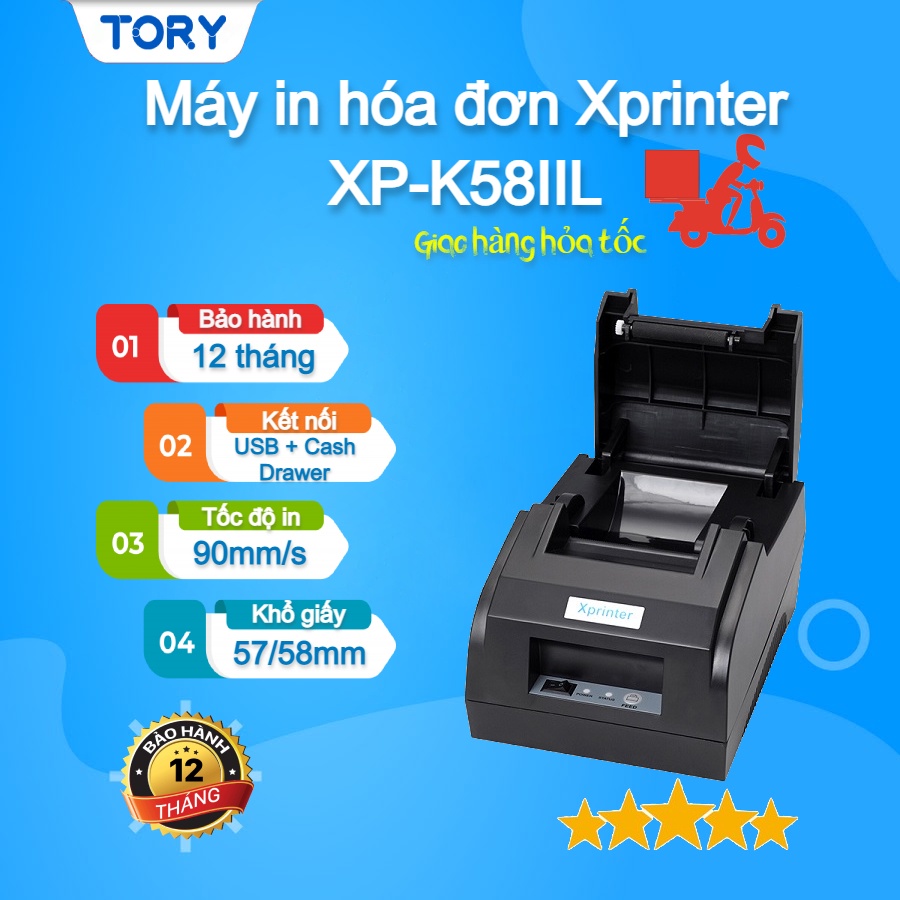 Máy in nhiệt, máy in hóa đơn nhiệt Xprinter XP-K58IIL Hàng Chính Hãng