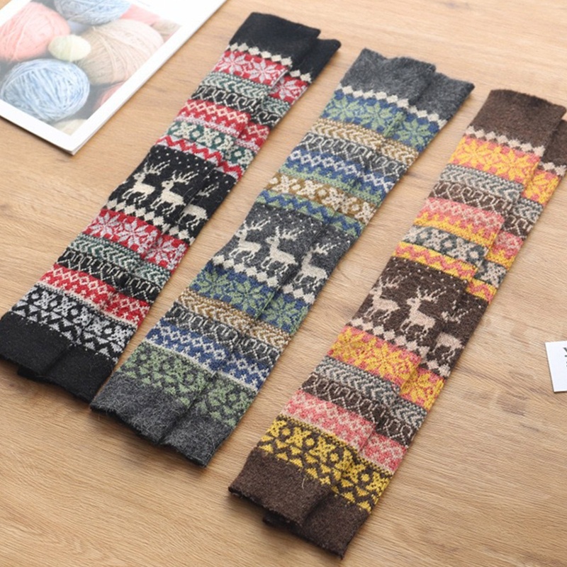 Tất Dệt Kim Giữ Ấm Chân Họa Tiết Bông Tuyết Xinh Xắn Cho Nữ