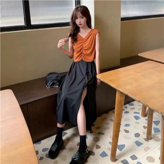 Chân váy midi xẻ dây nơ điệu đà