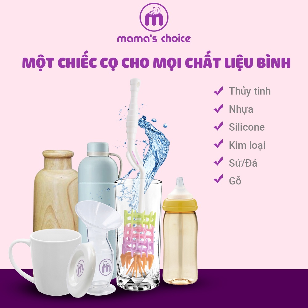 Bộ Cọ Rửa Bình Sữa Núm Ti Mama’s Choice, Tay Cầm Xoay 360 Độ, Chất Liệu Silicone Cao Cấp và Mềm Mại