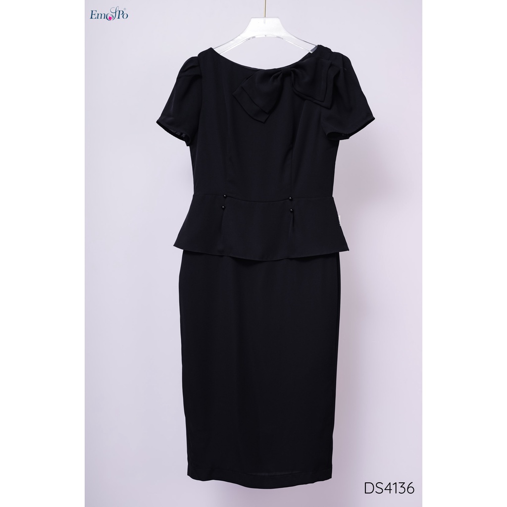 Đầm ôm cổ tròn, đinh nơ cổ, bèo eo Emspo DS4136