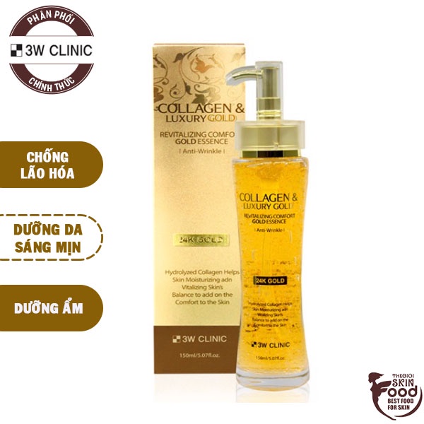 Tinh Chất Dưỡng Trắng, Chống Lão Hóa 3W Clinic Collagen &amp; Luxury Gold Revitalizing Comfort Gold Essence 150m