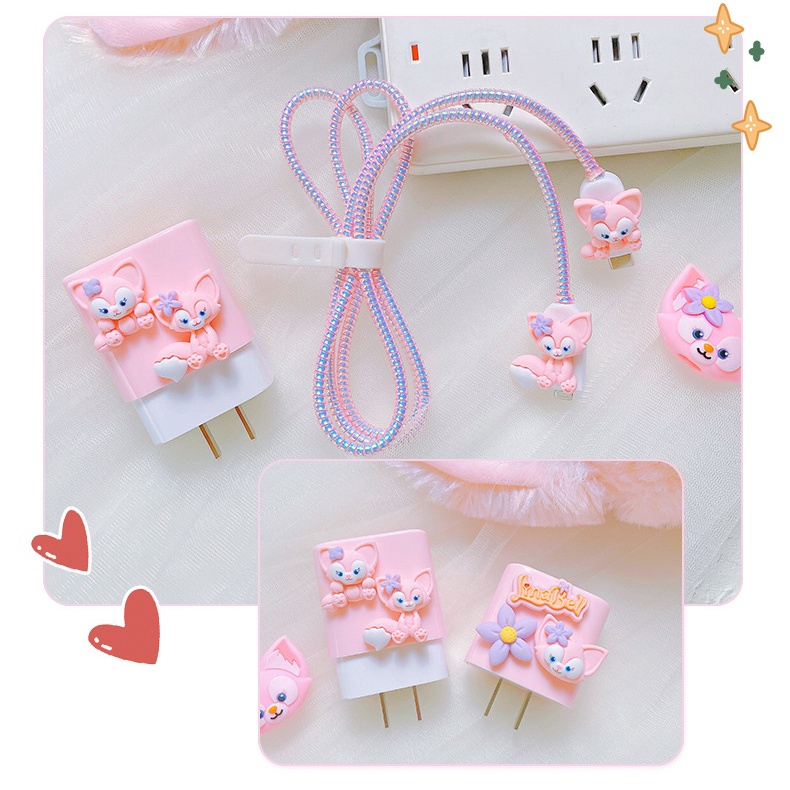 Phụ Kiện Bảo Vệ Dây Cáp Sạc Cho Pink Cute Charger Cover Set compatible iphone 18W/20W 11 12 12pro 12promax 13 13pro 13promax