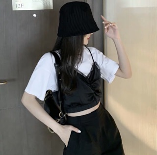 Sét áo🍓🍓 phi bóng rút ngực phối🍓🍓 áo thun croptop cotton - AO08