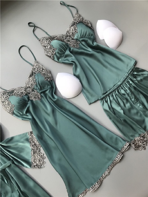 💥❤️HOT HOT💋✨QQ4336 cobom váy ngủ 4 sản phẩm - đồ ngủ lụa satin cao cấp | BigBuy360 - bigbuy360.vn