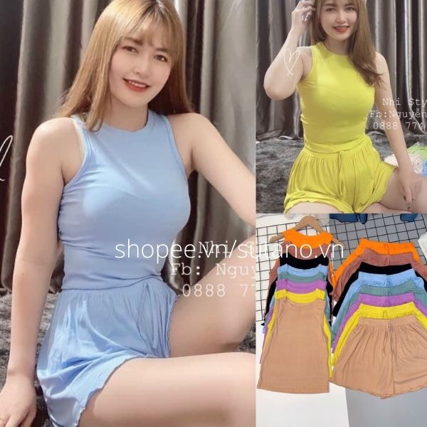 Bộ đồ ngủ hai dây -bộ mặc nhà ba lỗ chất cotton lạnh co giãn mát lạnh mùa hè B547 SUTANO