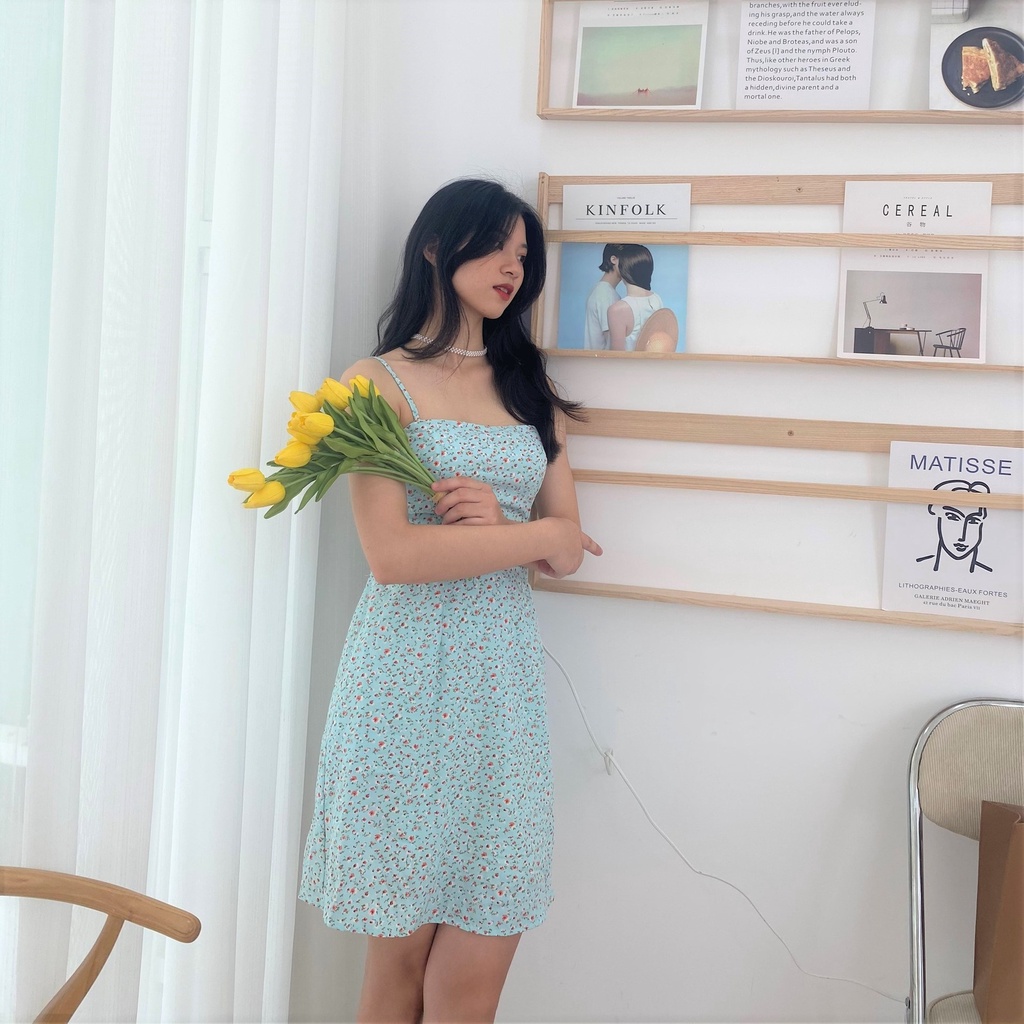 Đầm thời trang nữ 💖 Freeship 💖 Váy đầm nữ dự tiệc dạo phố hai dây cúp ngực dáng ngắn xòe bo thun lưng THUNVA V08