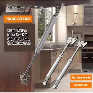 Tay đẩy hơi thủy lực, công năng như tay co thủy lực và bản lề thủy lực dùng cho cửa chạn bếp, hòm đựng đồ