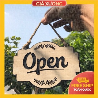 Bảng gỗ trang trí khắc tên 2 mặt Open/Closed treo cửa khắc gỗ
