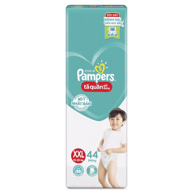 Tã bỉm quần pamper XL48/XXL44/L54/M60 mẫu mới giữ dáng gói cực đại