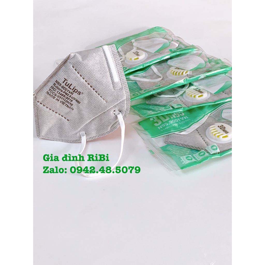Hộp 20 cái Hàng Chính Hãng Khẩu Trang y tế 3D TULIPS N95 9001VH - Có Van 1 chiều