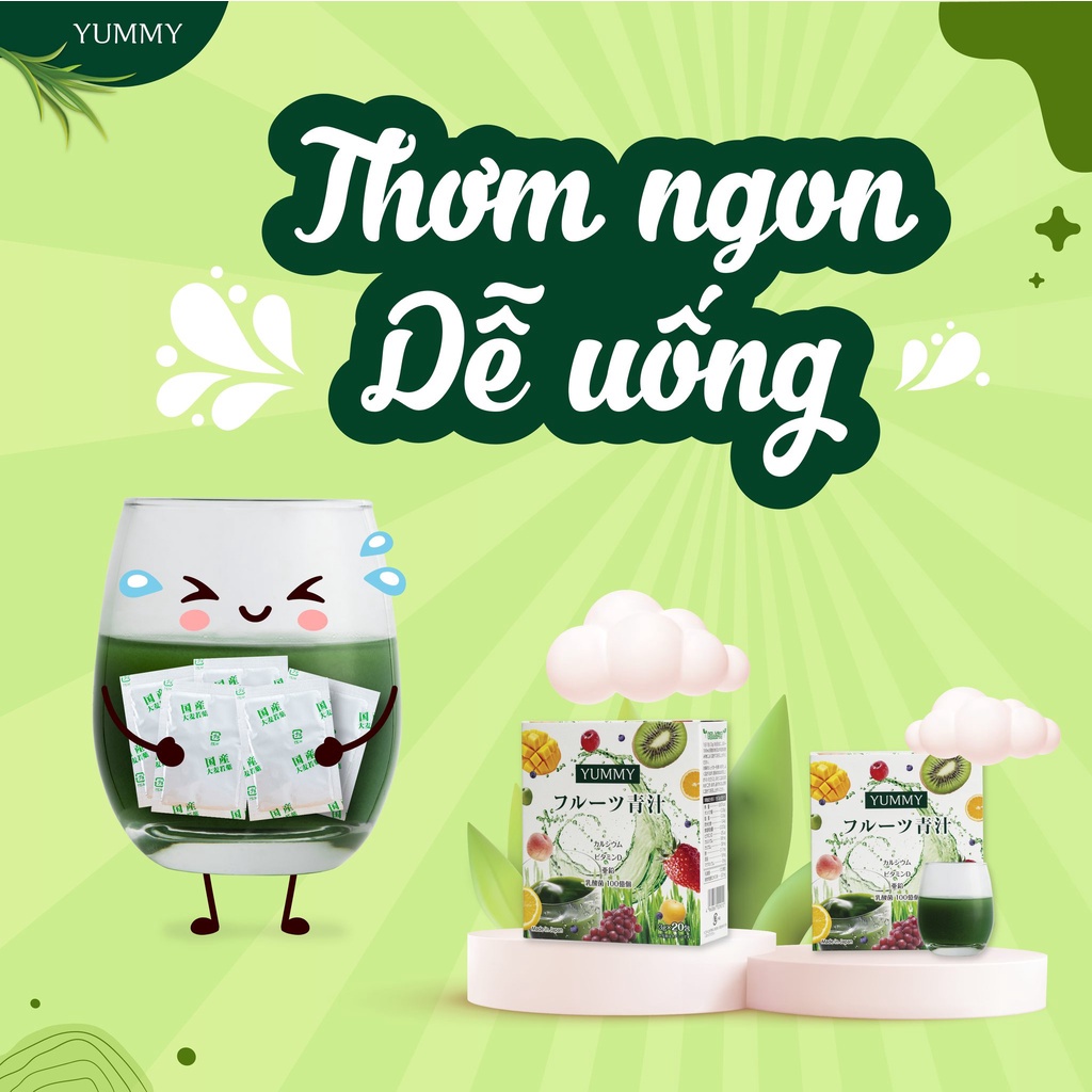 Bột mầm lúa mạch trái cây Nhật Bản Yummy Green cho bé và gia đình giúp tăng sức đề kháng