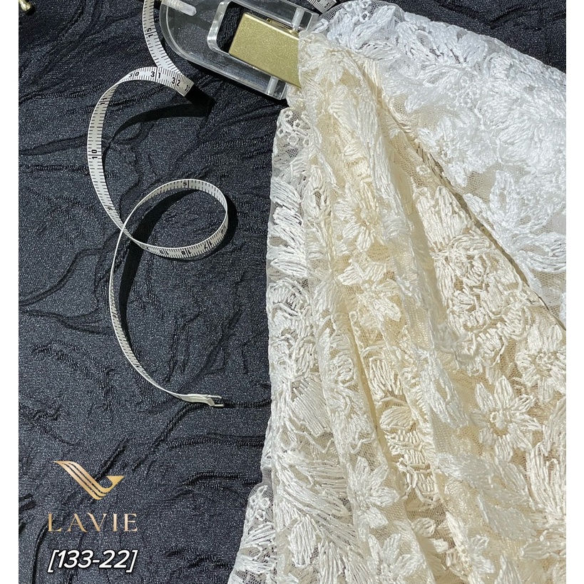 Vải Ren Lưới Thêu Hoa cao cấp nhà Lavie, mềm mại duyên dáng, vải may váy, áo cưới, đồ lót, đồ nội thất