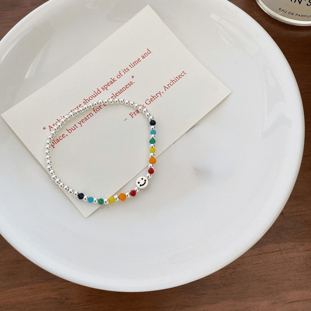 Vòng đeo tay co giãn hình hoa mặt cười phong cách Harajuku thời trang