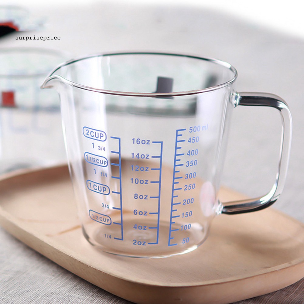 Ly thủy tinh đo lường 250ml 500ml thiết kế quai cầm chịu nhiệt