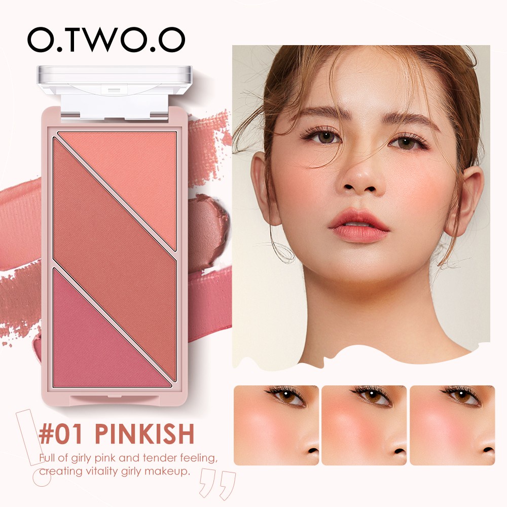 Otwoo Bảng Phấn Má Hồng Bắt Sáng Và Tạo Khối 3 Trong 1 Chống Nước Lâu Trôi