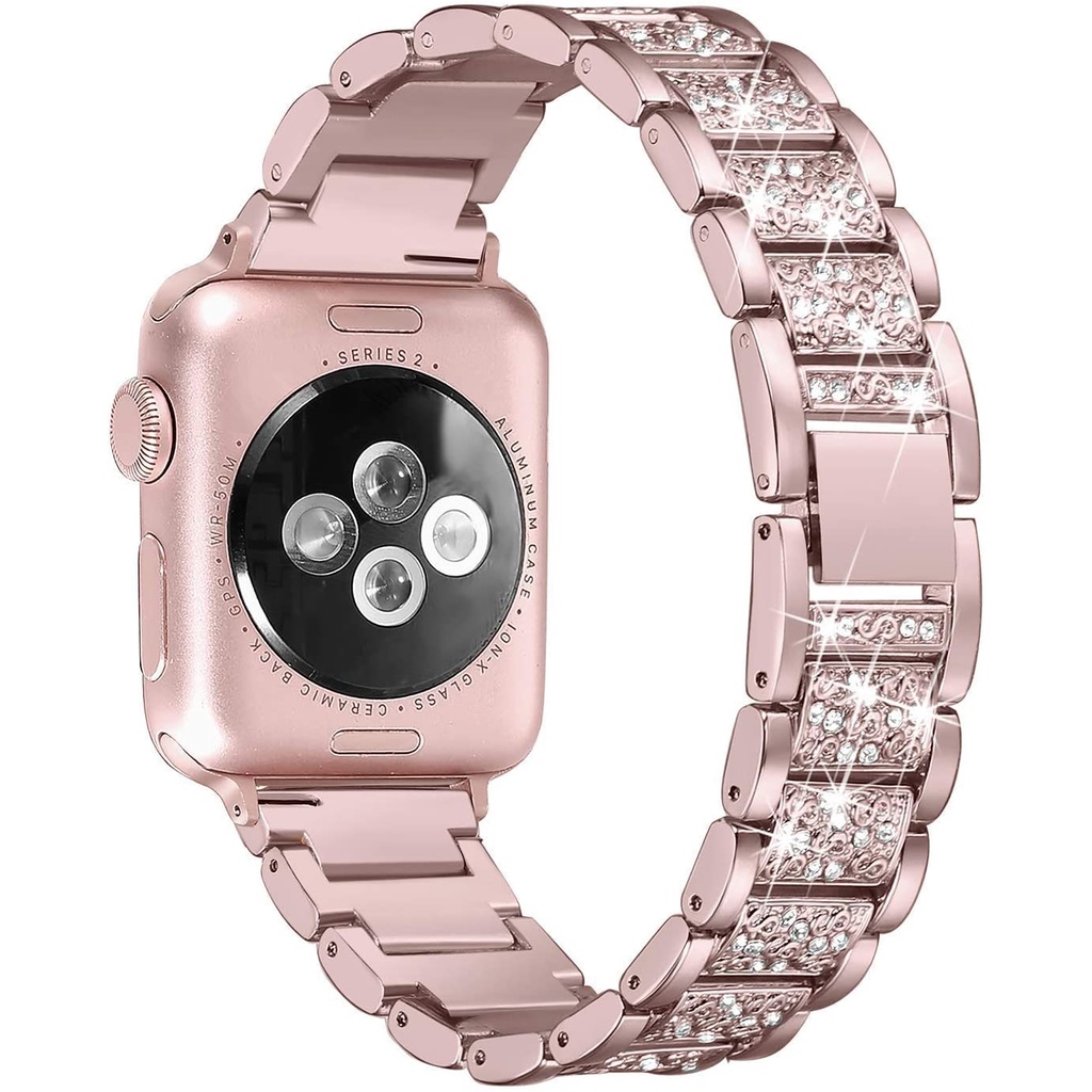 Dây Đeo Đồng Hồ Bằng Thép Không Gỉ Đính Kim Cương Giả Cho Apple Watch SE 6 5 4 Band 40Mm 44Mm Iwatch 38mm 42Mm