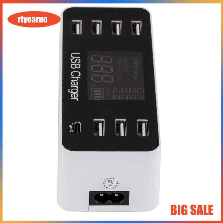 8-port Usb Mobile Phone Charger Lcd Digital Display 5V 8A 40W Intelligent Jack